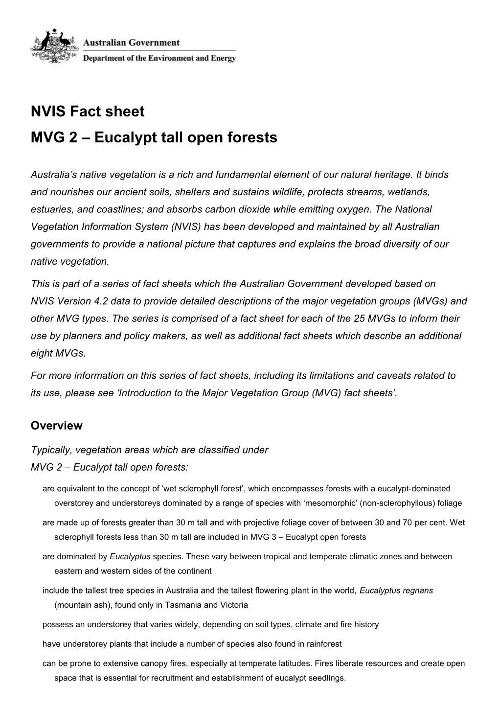NVIS Fact Sheet MVG 2 Eucalypt Tall Open Forests