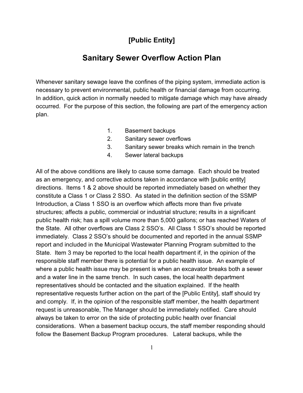 Sanitary Sewer Overflow Action Plan