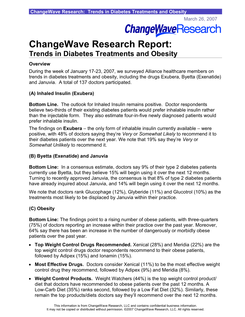 Changewave Research: Trends in Diabetes Treatments and Obesity