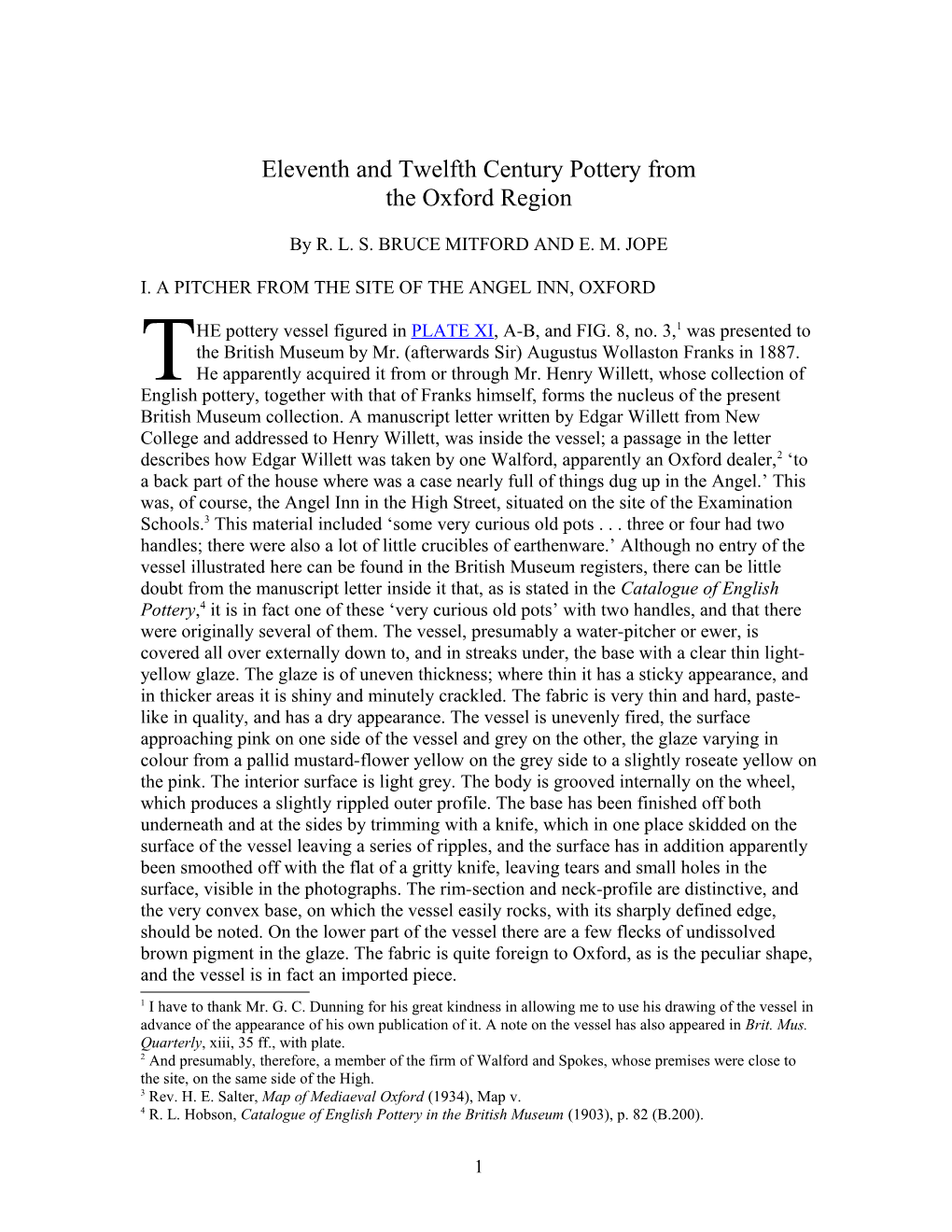 Eleventh and Twelfth Century Pottery from the Oxford Region