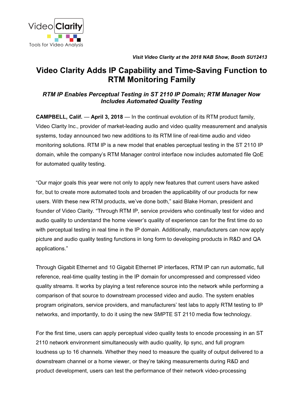 Video Clarity Press Release