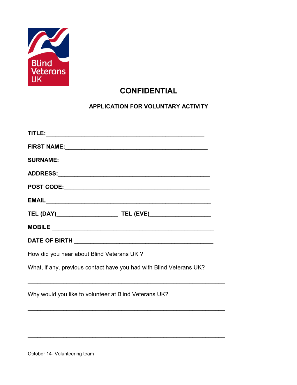 Application for Voluntary Activity