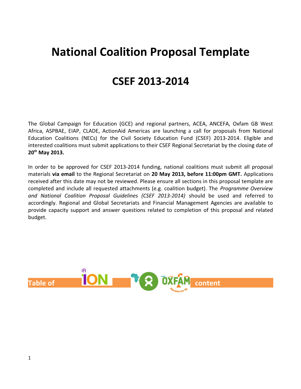 National Coalition Proposal Template