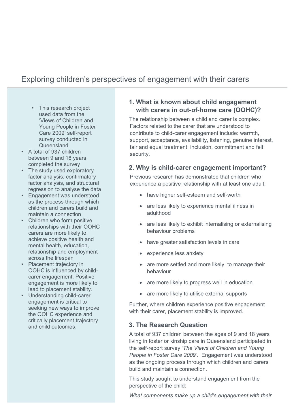 1. What Is Known About Child Engagement with Carers in Out-Of-Home Care (OOHC)?