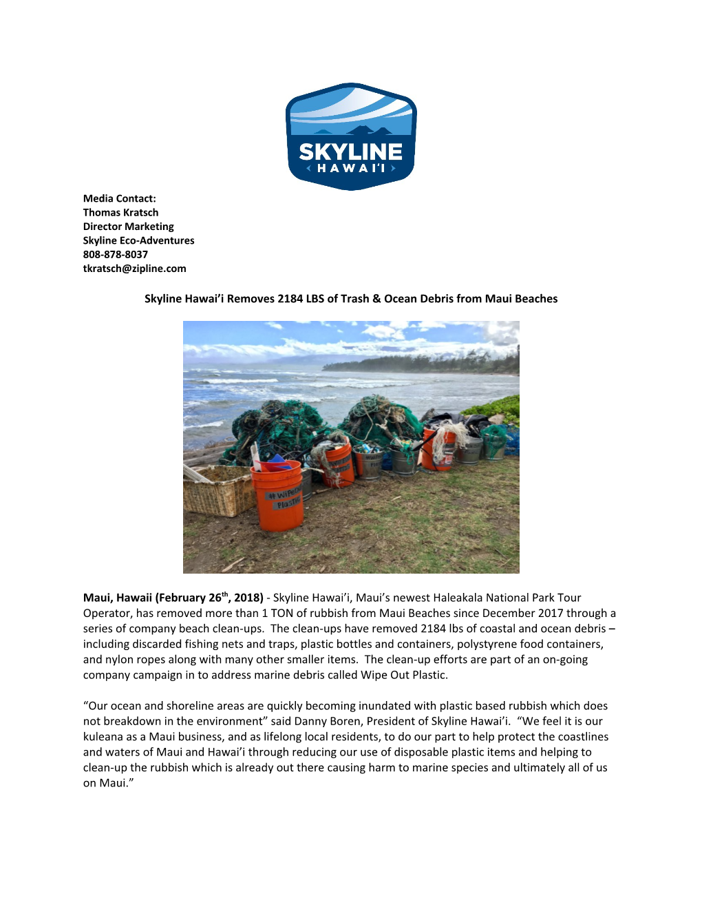 Skyline Hawai I Removes 2184 LBS of Trash & Ocean Debris from Maui Beaches