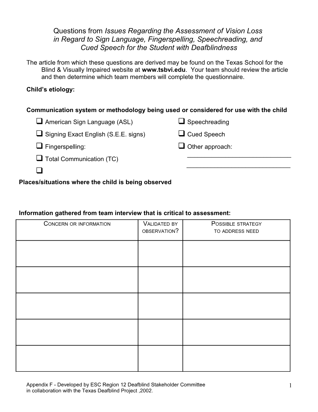 Issues Regarding the Assessment of Vision Loss