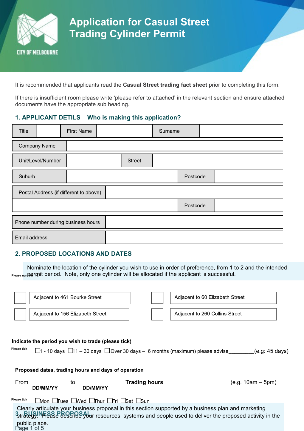 Casual Cylinder Application Form