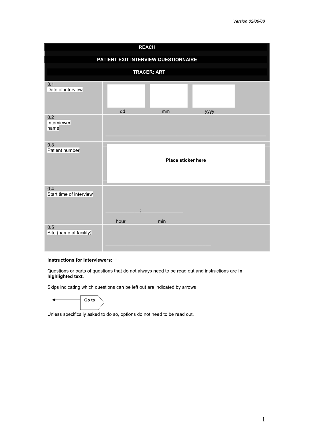 Patient Exit Interview Questionnaire