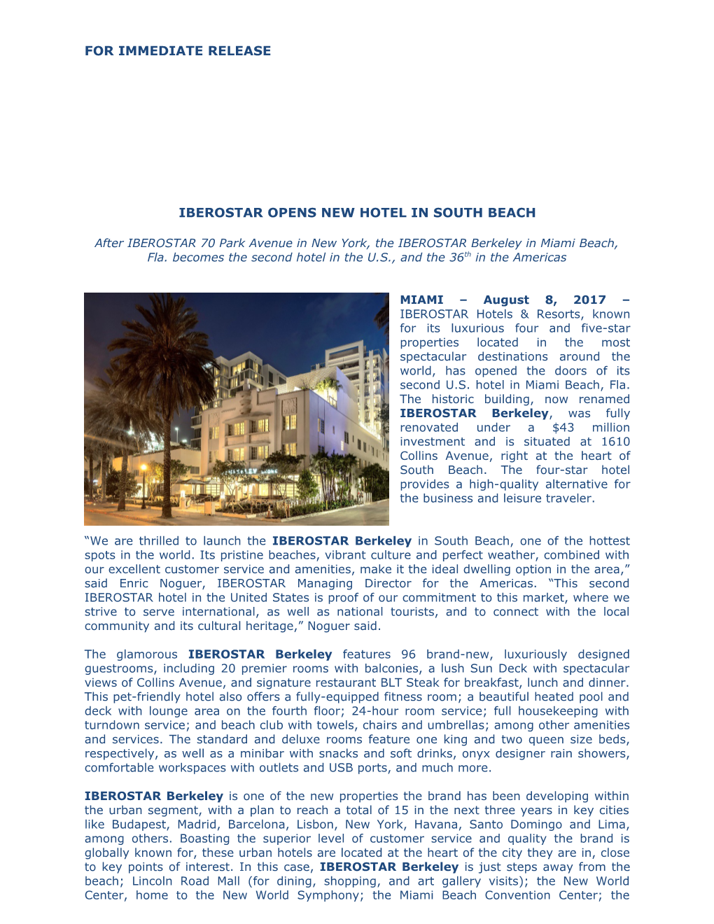 Iberostar Opens New Hotel in South Beach