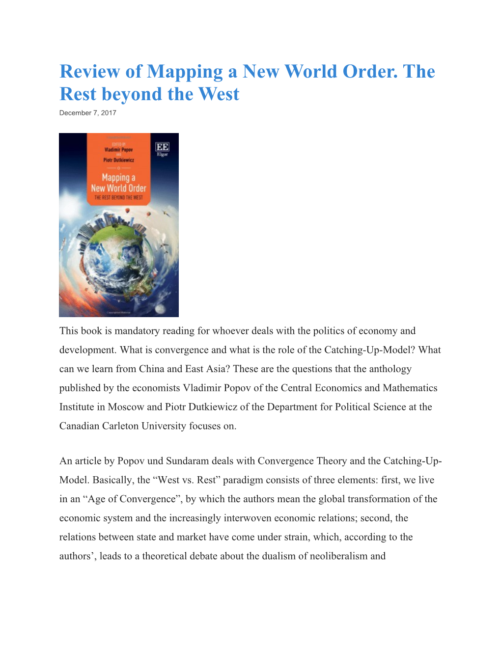 Review of Mapping a New World Order. the Rest Beyond the West