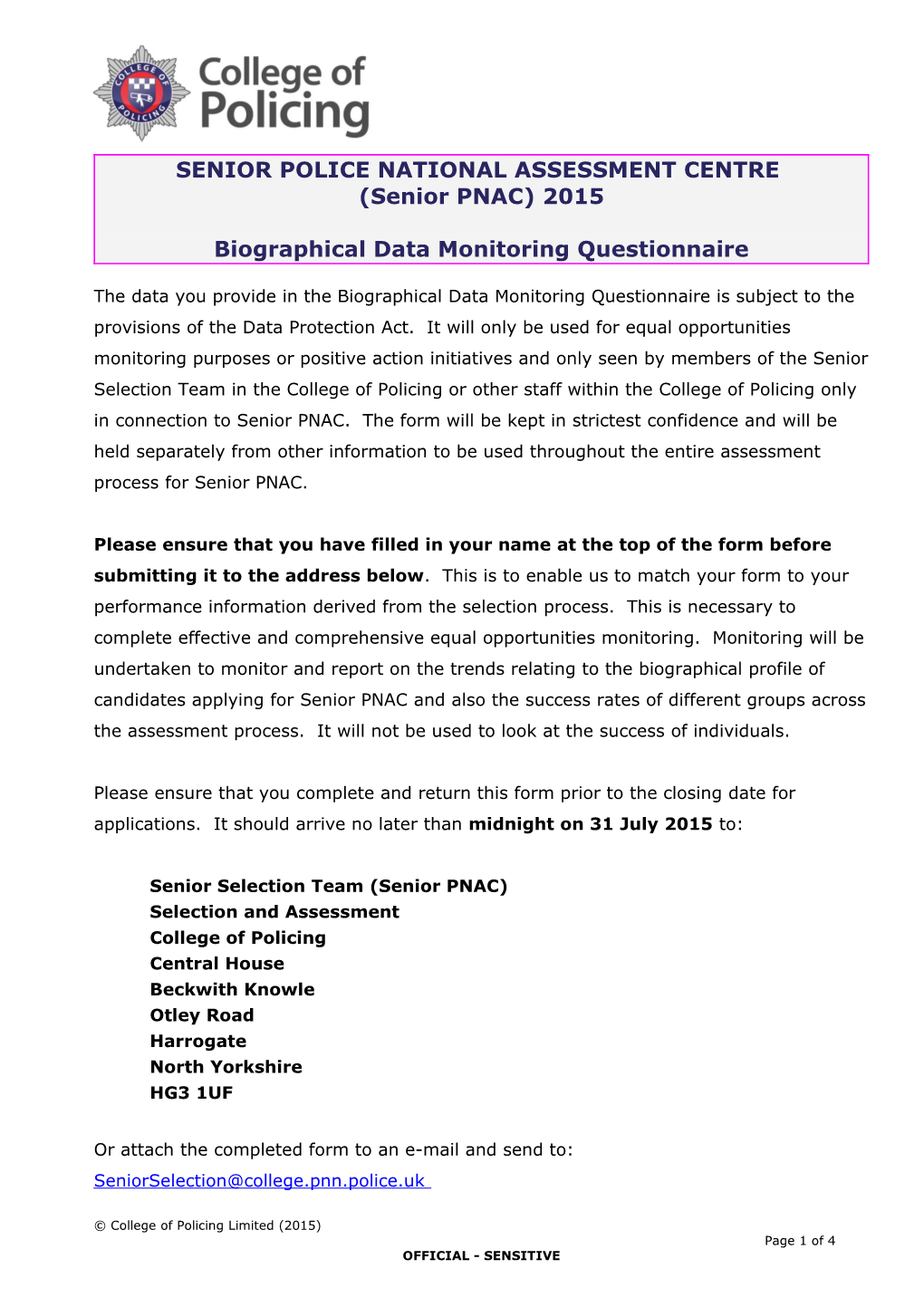 Senior PNAC Biographical Monitoring Form