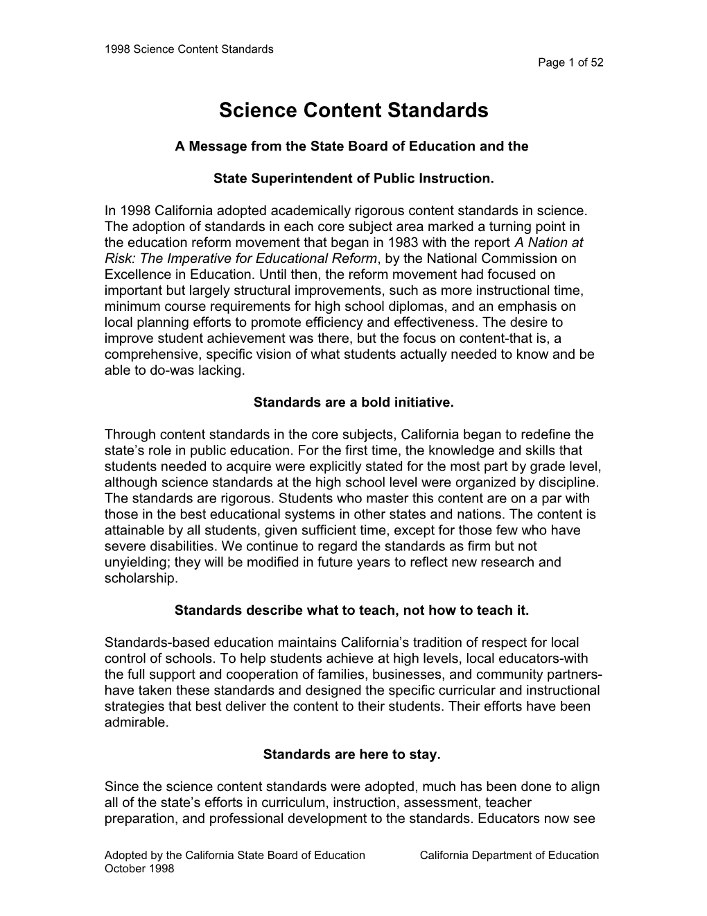 1998 Science Content Standards - Content Standards (CA Dept of Education)