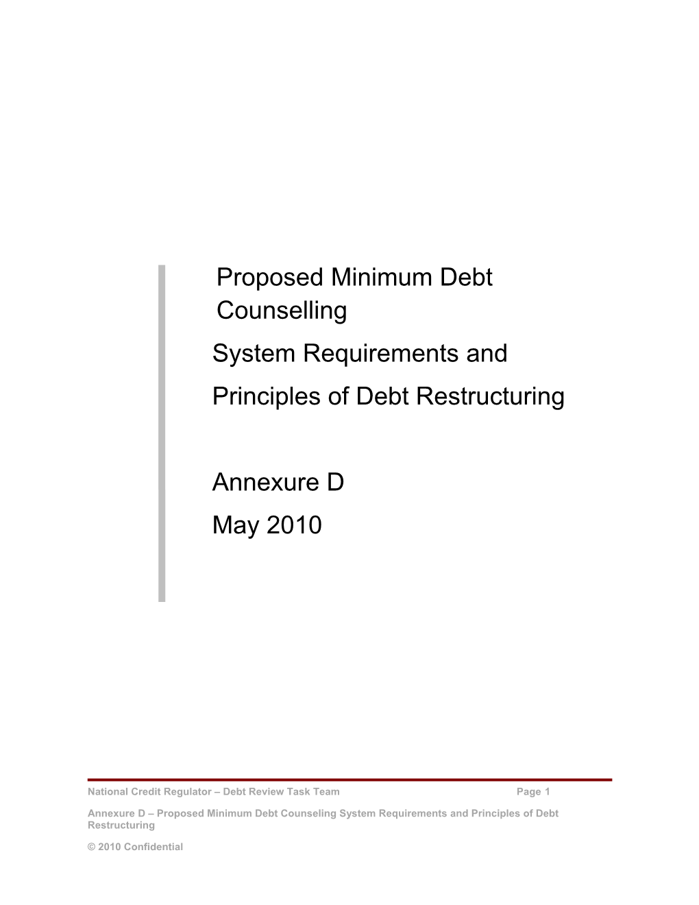 Proposed Minimum Debt Counselling