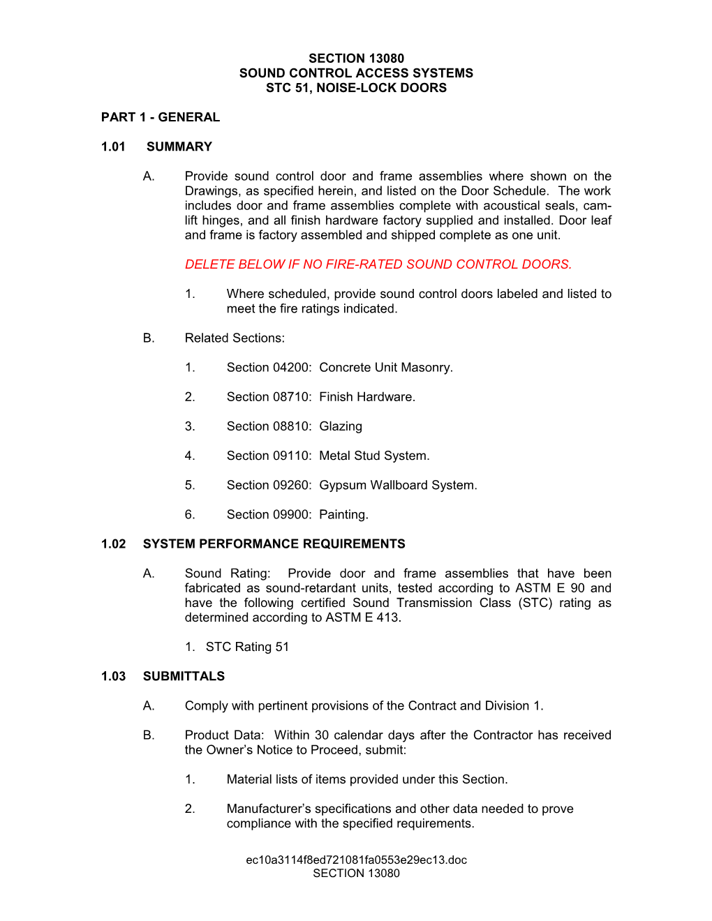 Section 13080 - Sound Control Access Systems