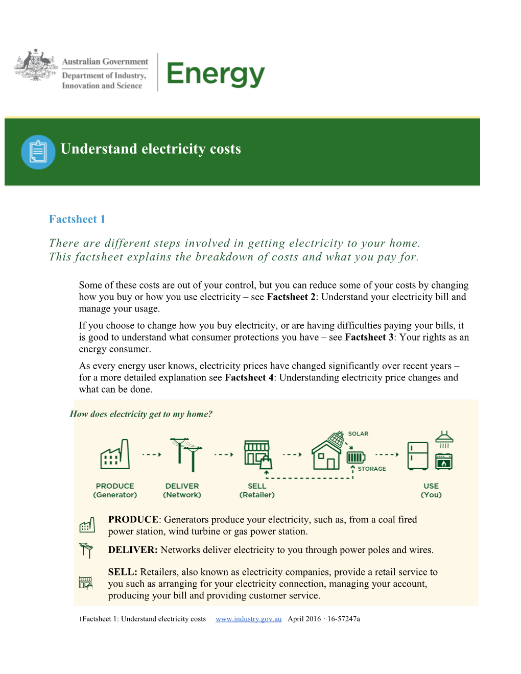 Factsheet 1: Understand Electricity Costs