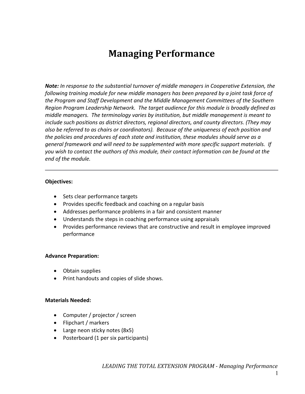 Managing Performance