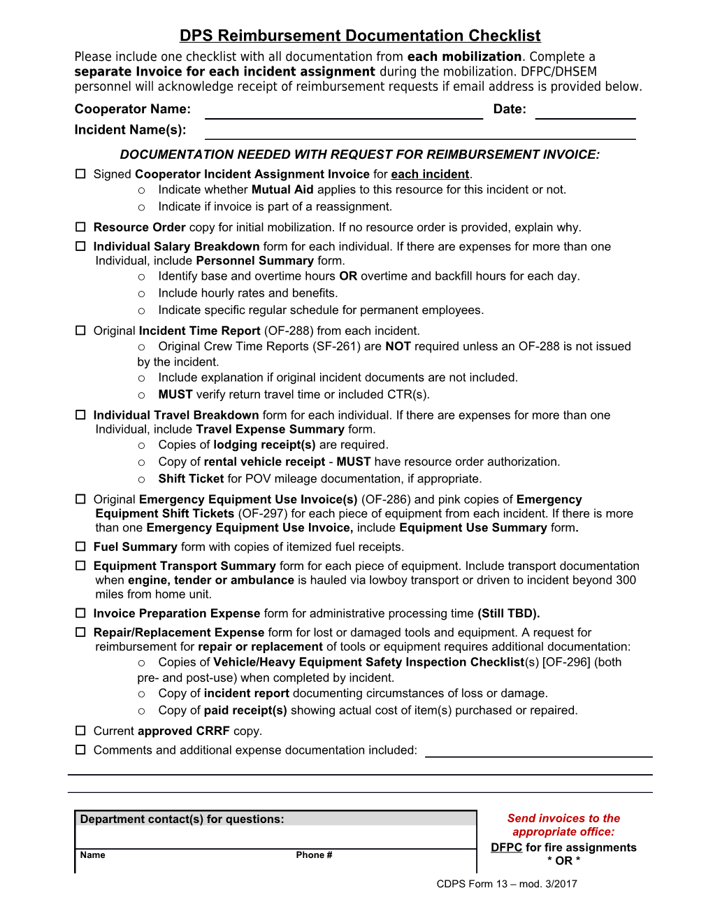 Reimbursement Documentation Checklist