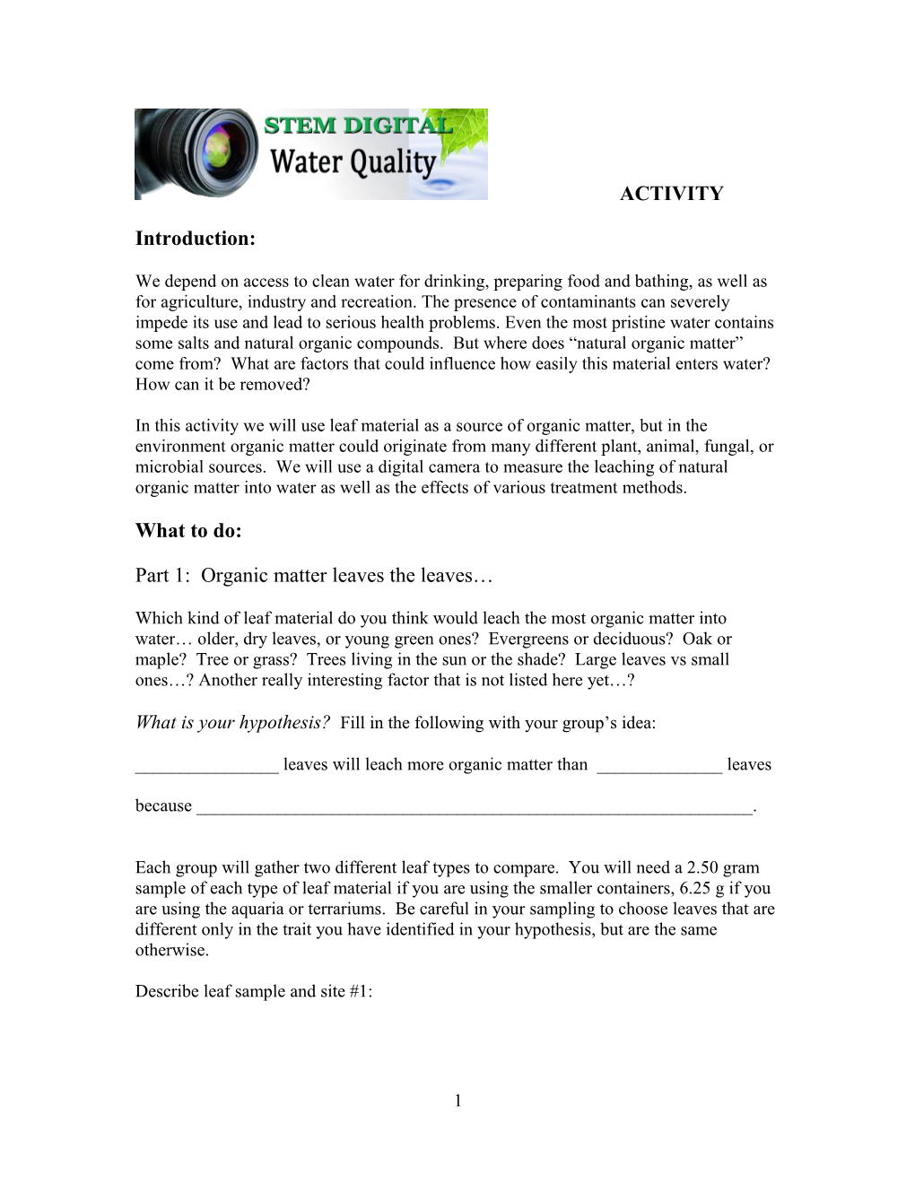 STEM Digital: Water Quality Activity