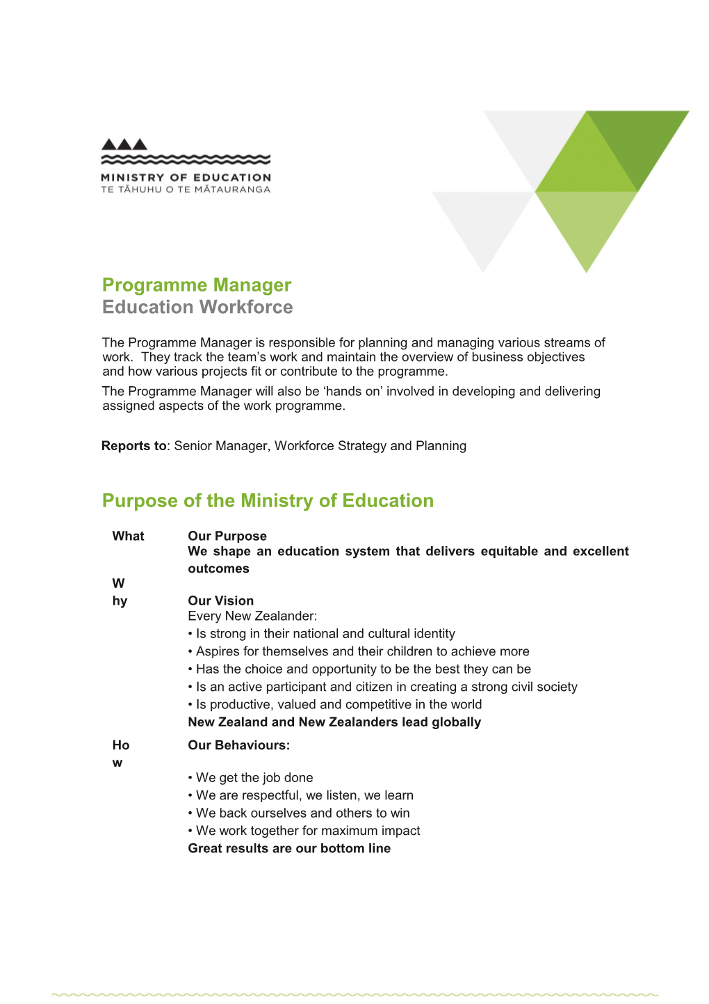 Programme Manager Education Workforce