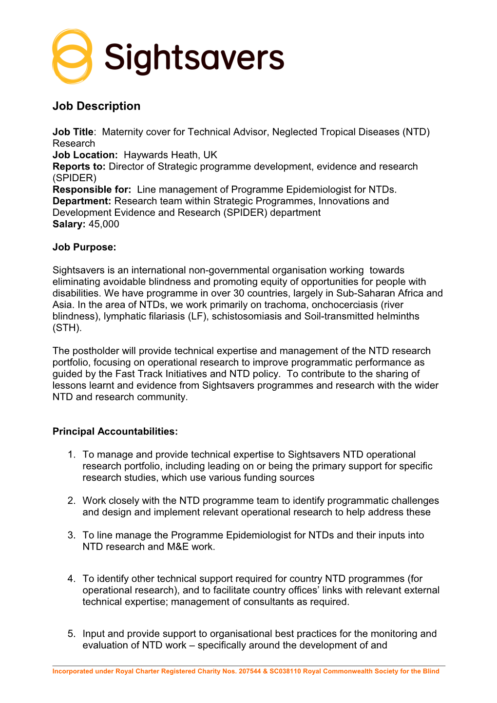 Technical Advisor M&E for NTDS Job Description