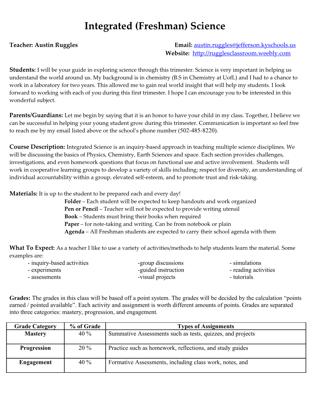 Integrated Science 1-A: Part A