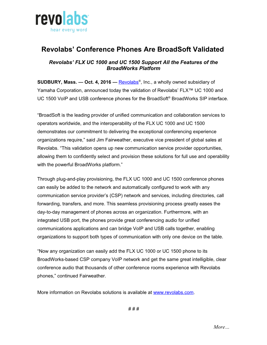 Revolabs Conference Phones Are Broadsoft Validated