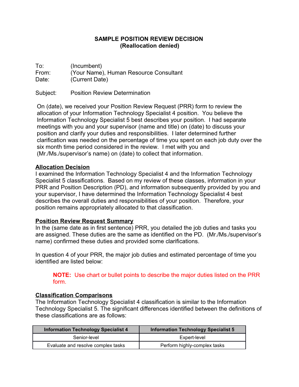 Sample Position Review Decision