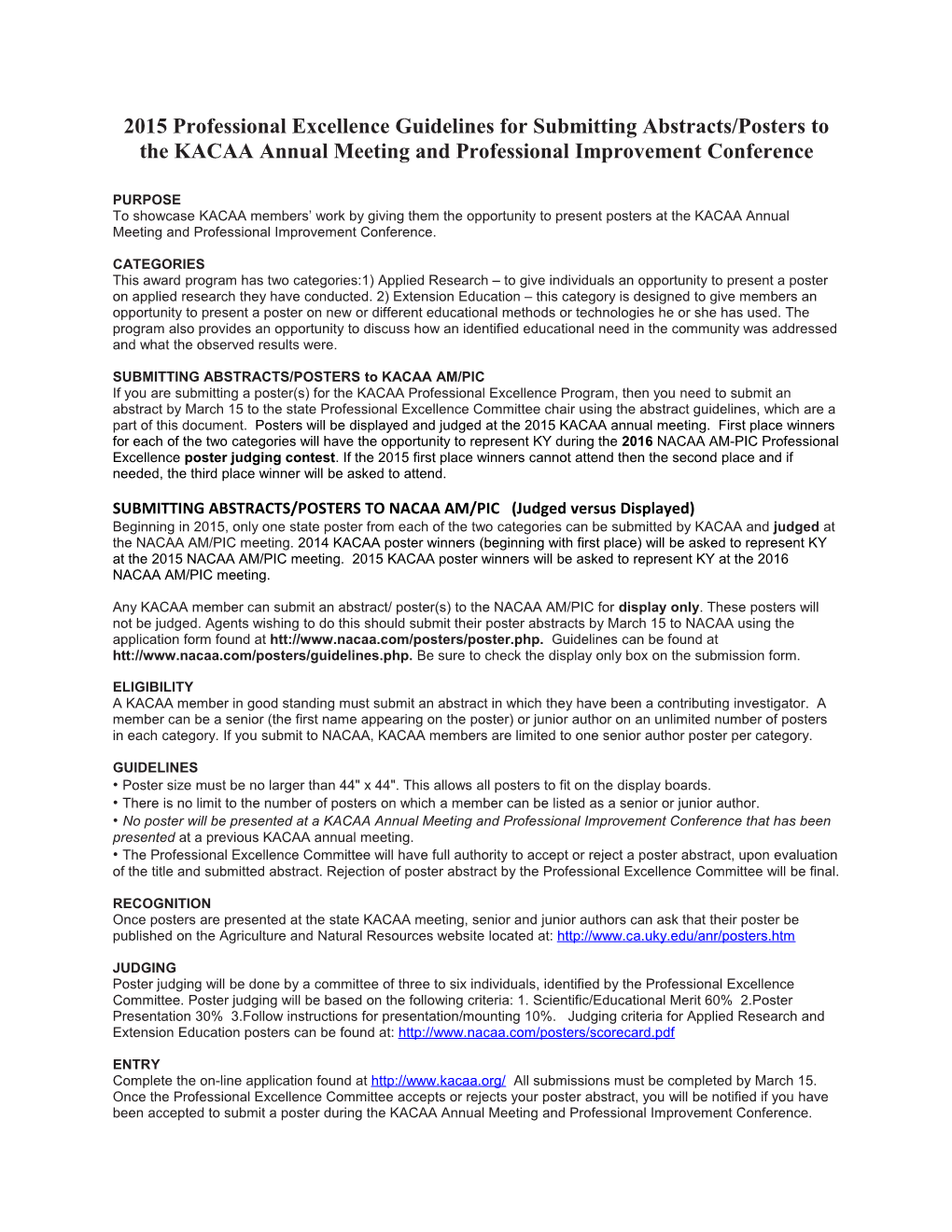 2015 Professional Excellence Guidelinesfor Submitting Abstracts/Posters to the KACAA Annual
