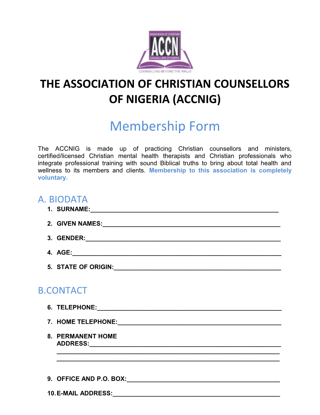 The Association of Christian Counsellors of Nigeria (Accnig)