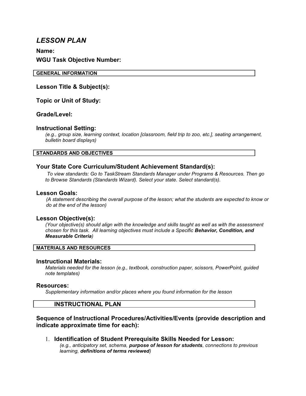 WGU Task Objective Number