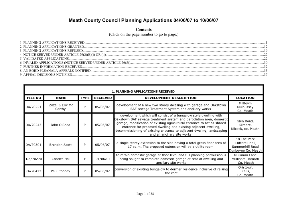Meath County Council Planning Applications 04/06/07 to 10/06/07
