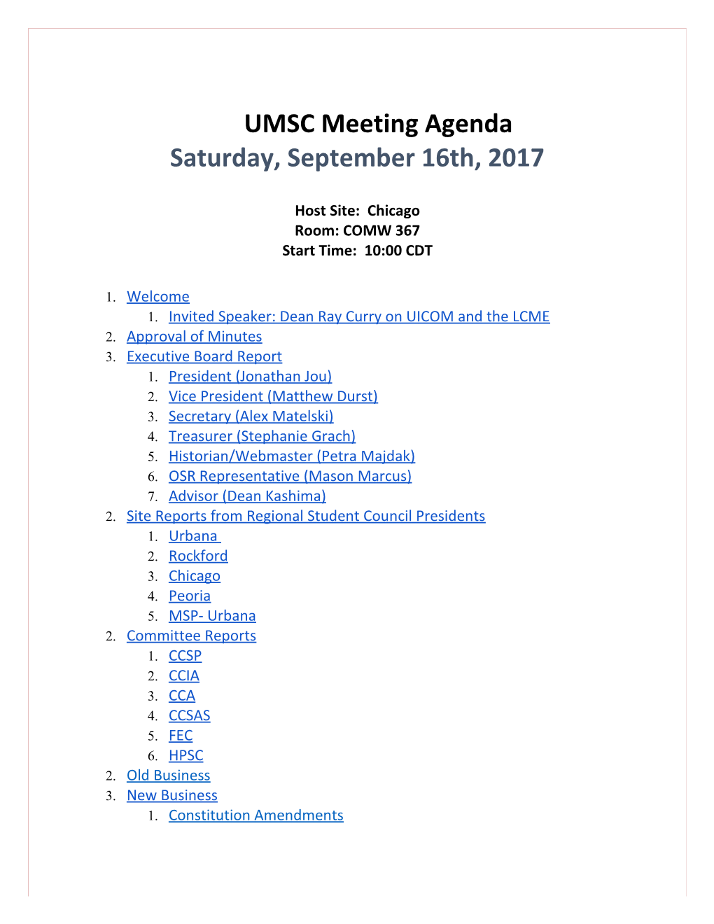 UMSC Meeting Agenda