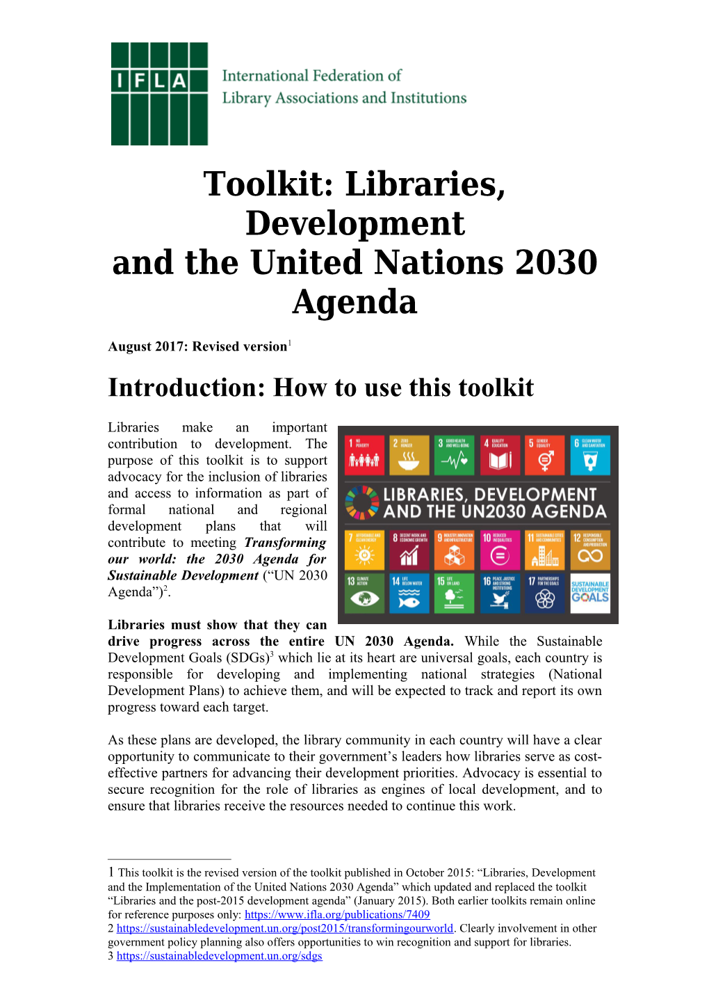 Toolkit: Libraries, Development and the United Nations 2030 Agenda