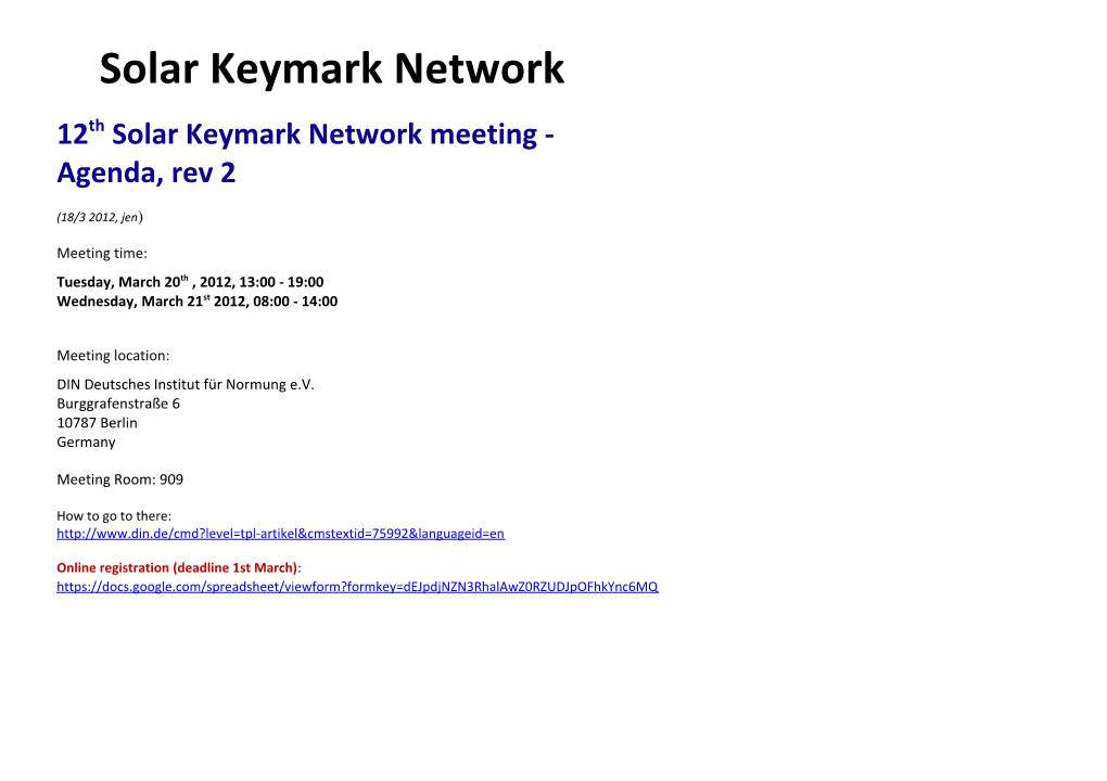 12Th Solar Keymark Network Meeting