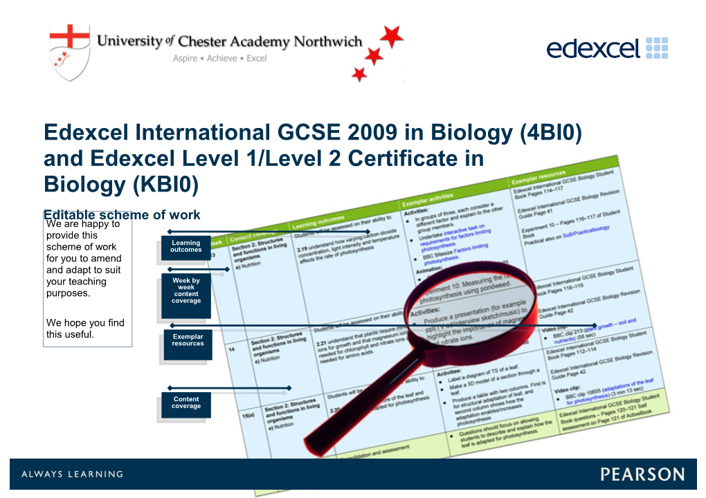 Edexcel International GCSE 2009 in Biology (4BI0) and Edexcel Level 1/Level 2 Certificate