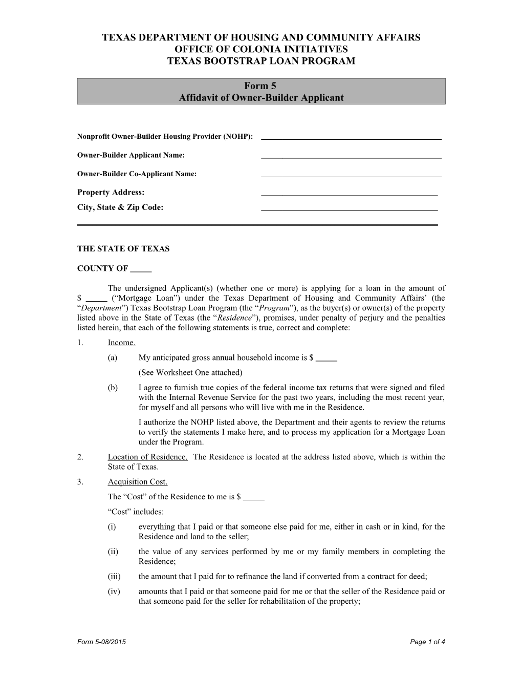 Form 5 Affidavit of Applicant