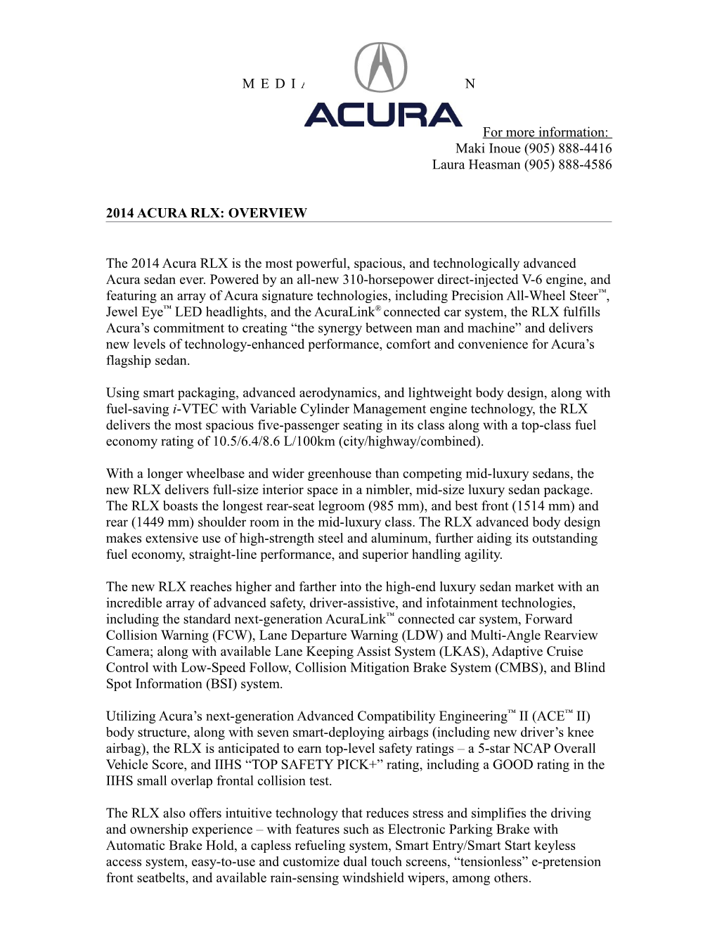 2014 Acura RLX Press Kitpage 1Of 72