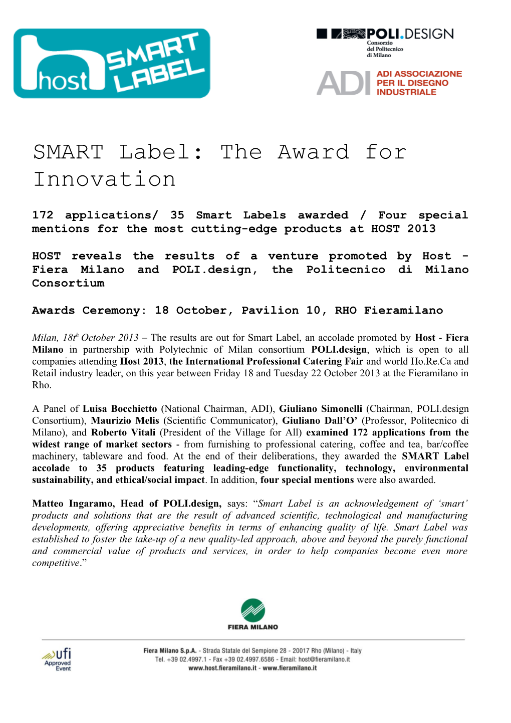 SMART Label: the Award for Innovation