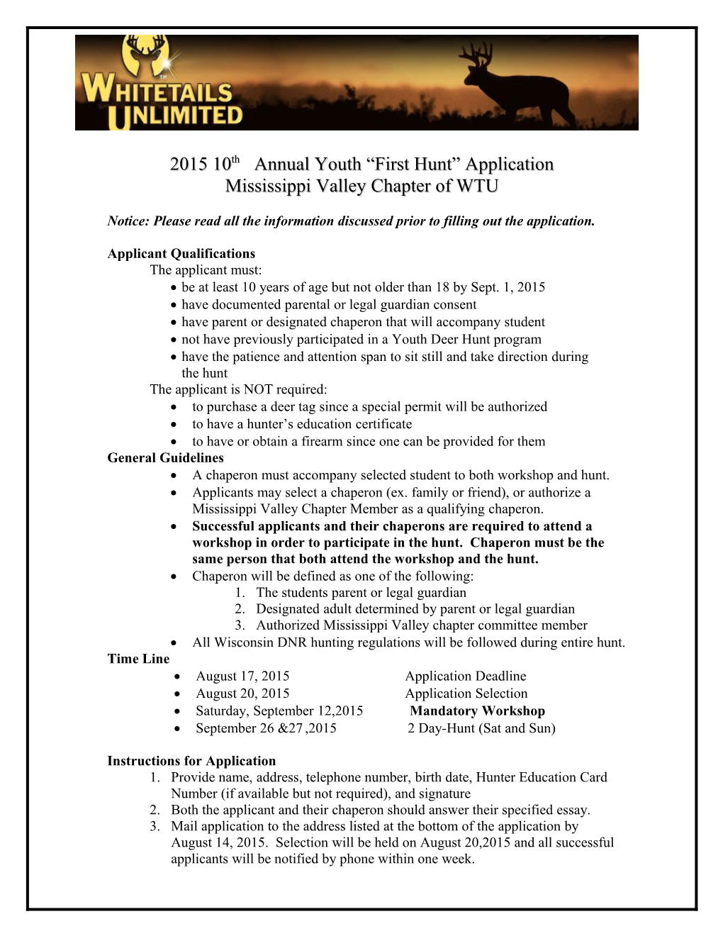 201510Th Annual Youth First Hunt Application