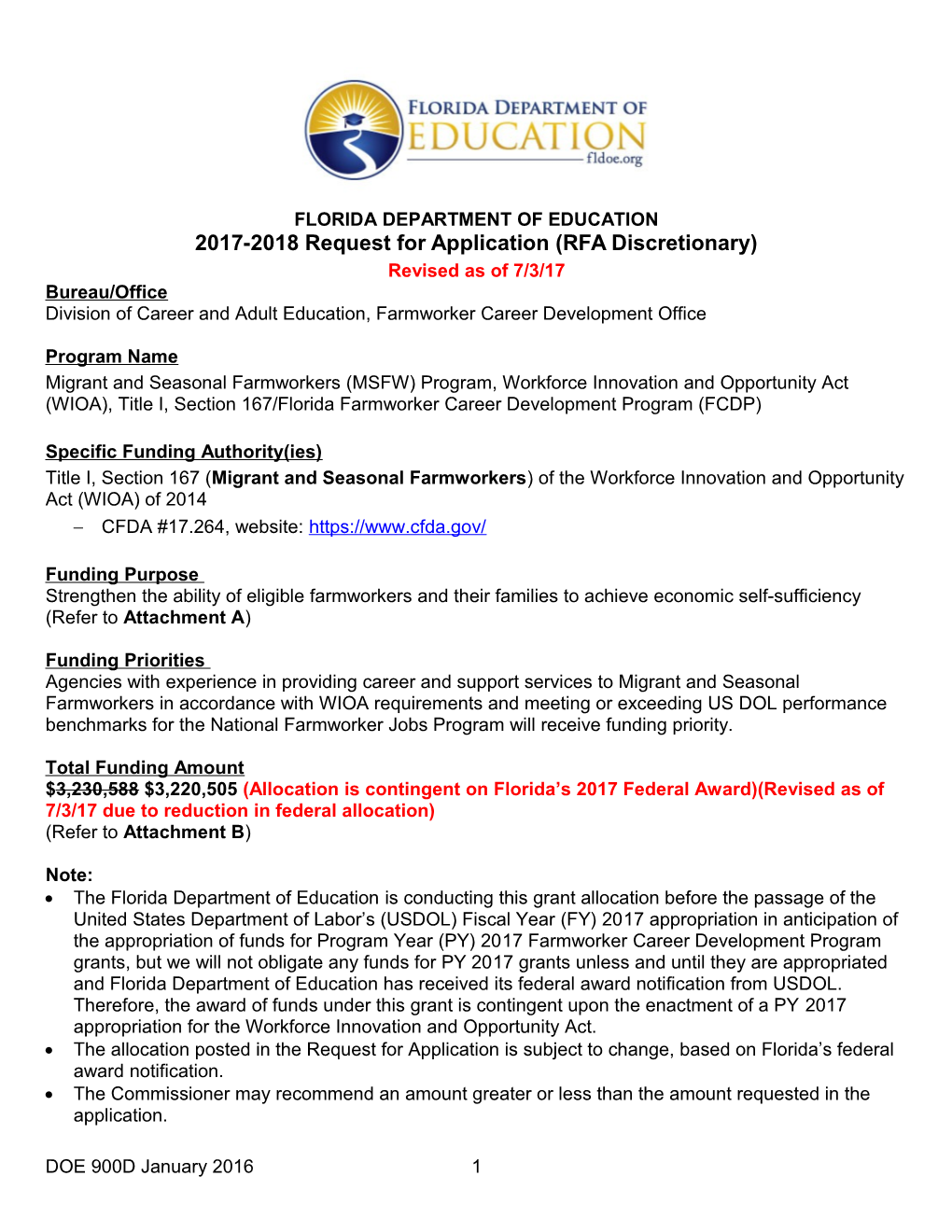 2017-2018 Request for Application (RFA Discretionary)