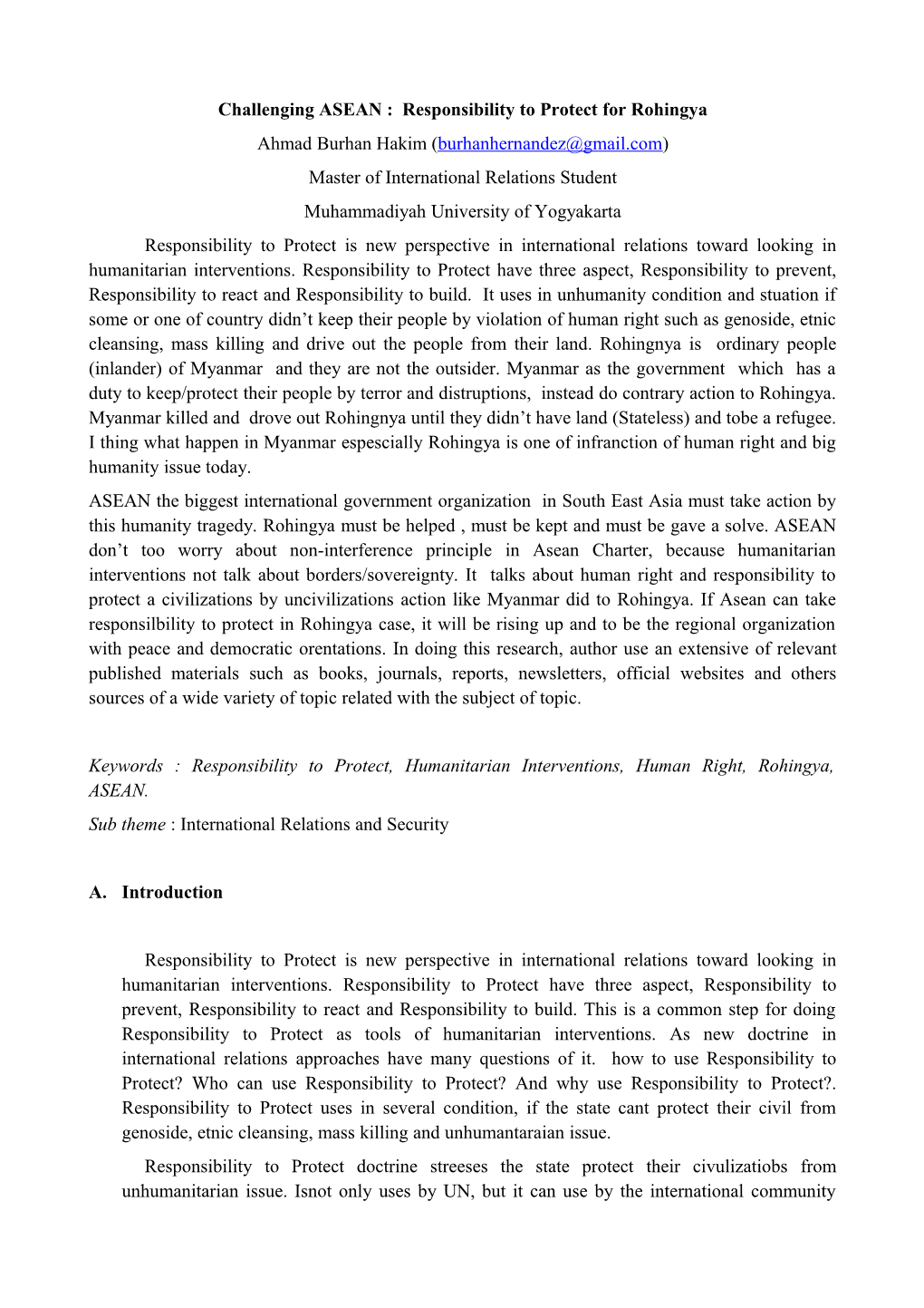 Challenging ASEAN : Responsibility to Protect for Rohingya