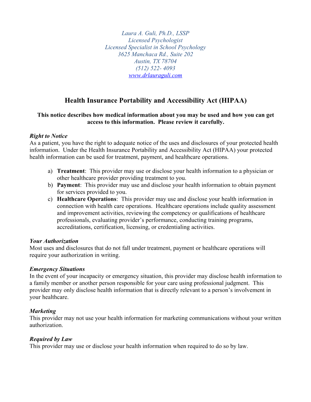 Health Insurance Portability and Accessibility Act (HIPAA)