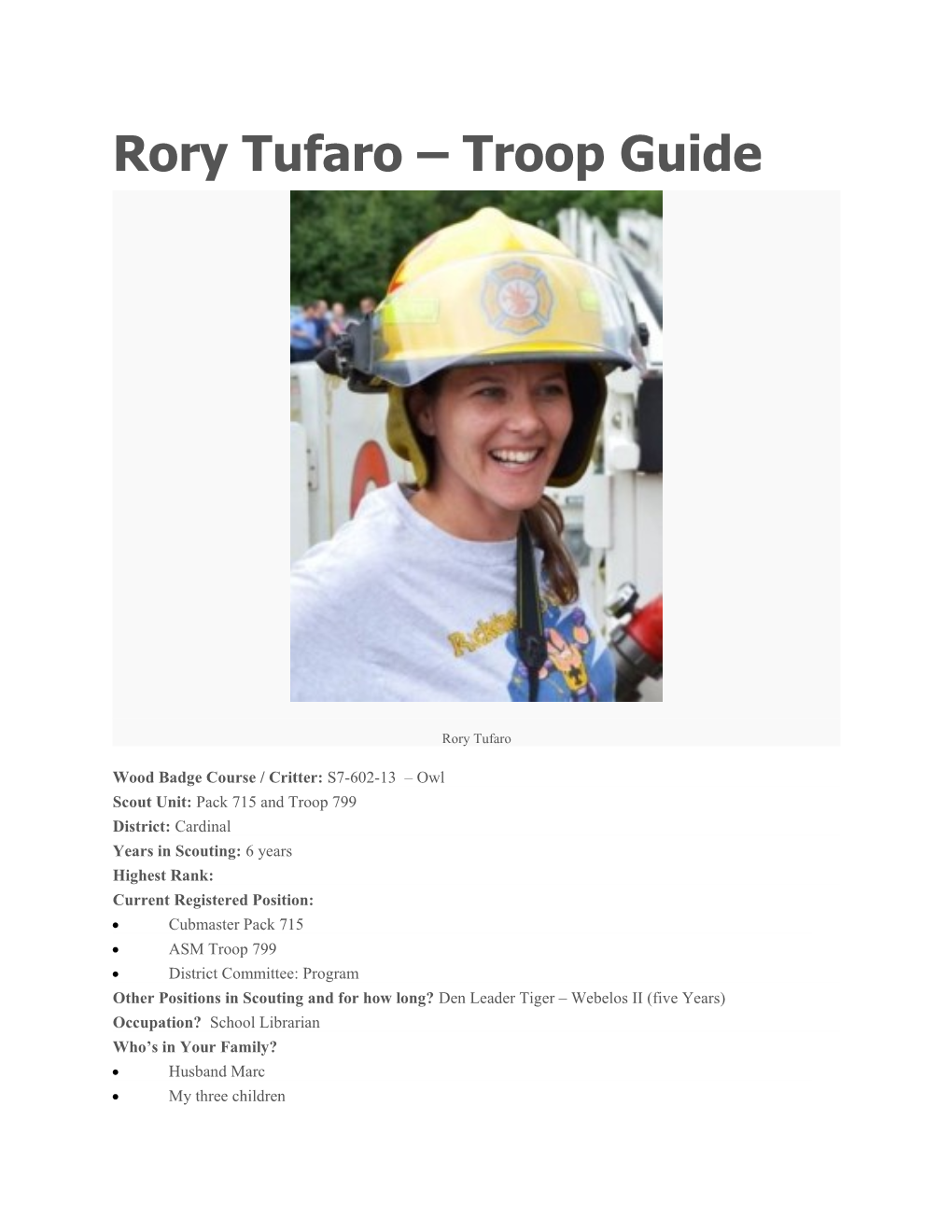 Rory Tufaro Troop Guide