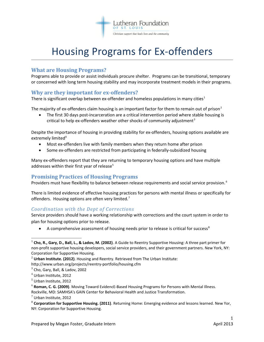 Housing Programs for Ex-Offenders