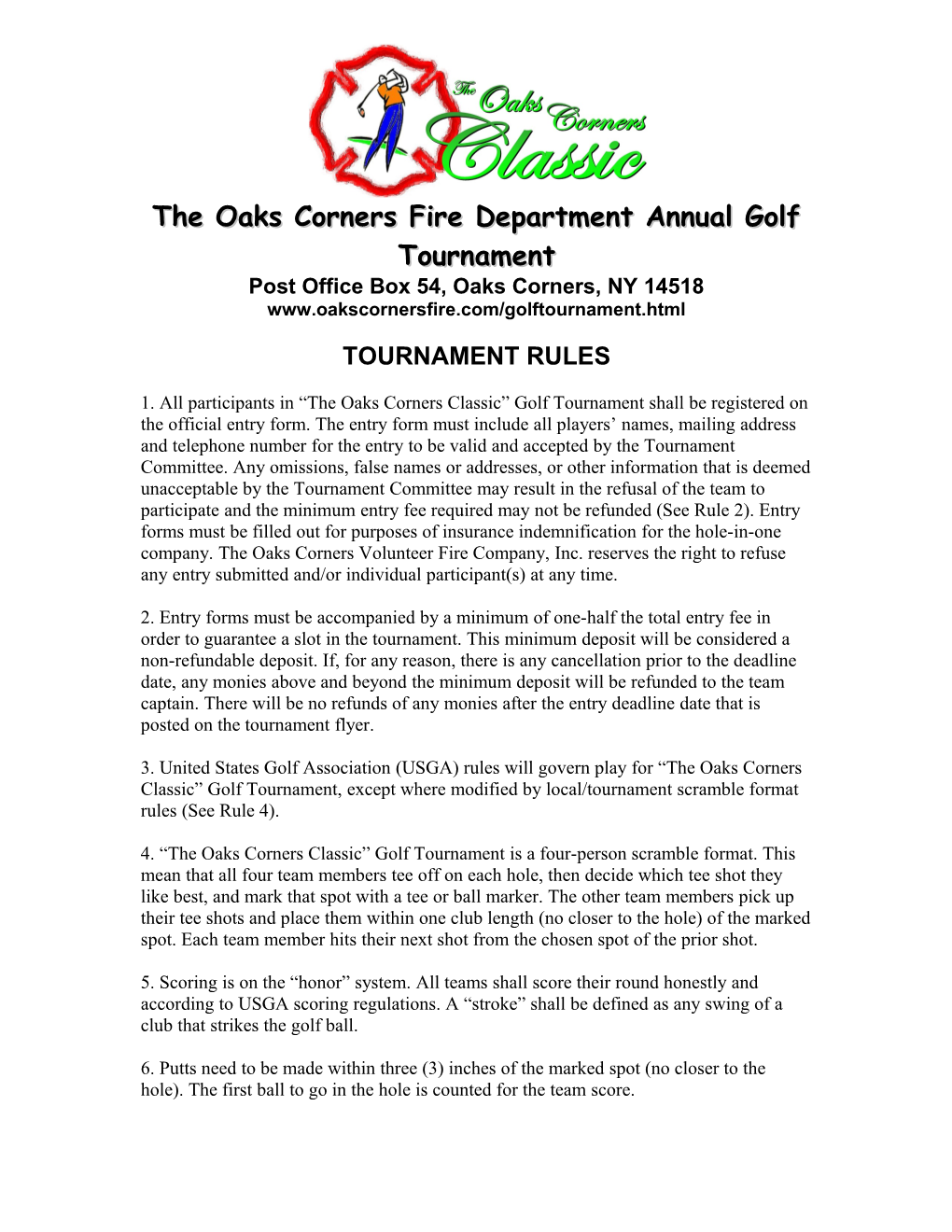 The Oaks Corners Fire Department Annual Golf Tournament