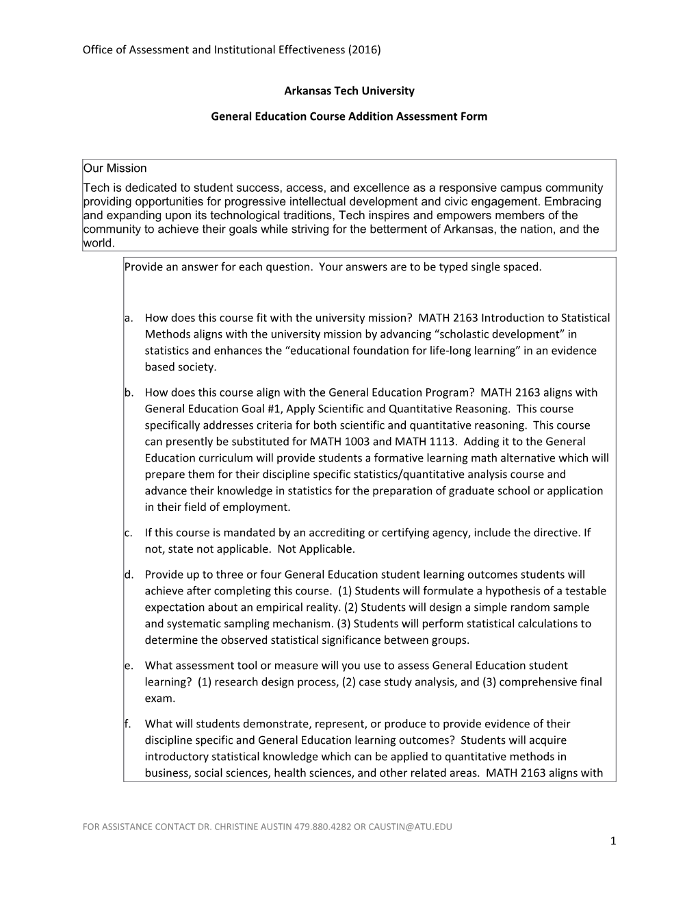 General Education Course Addition Assessment Form