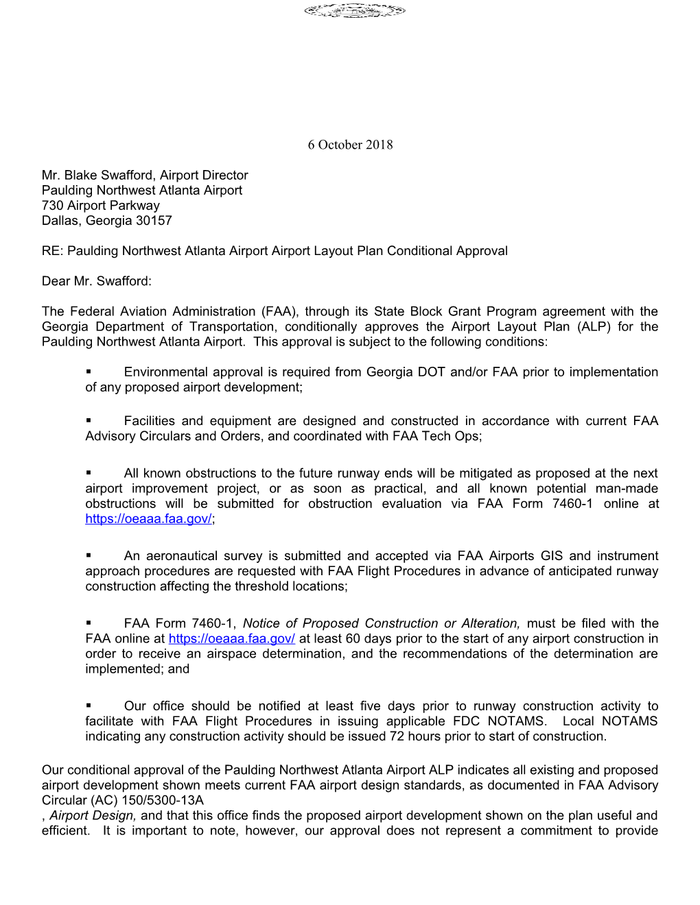 Paulding Northwest Atlanta Airportairportlayout Plan Conditional Approval