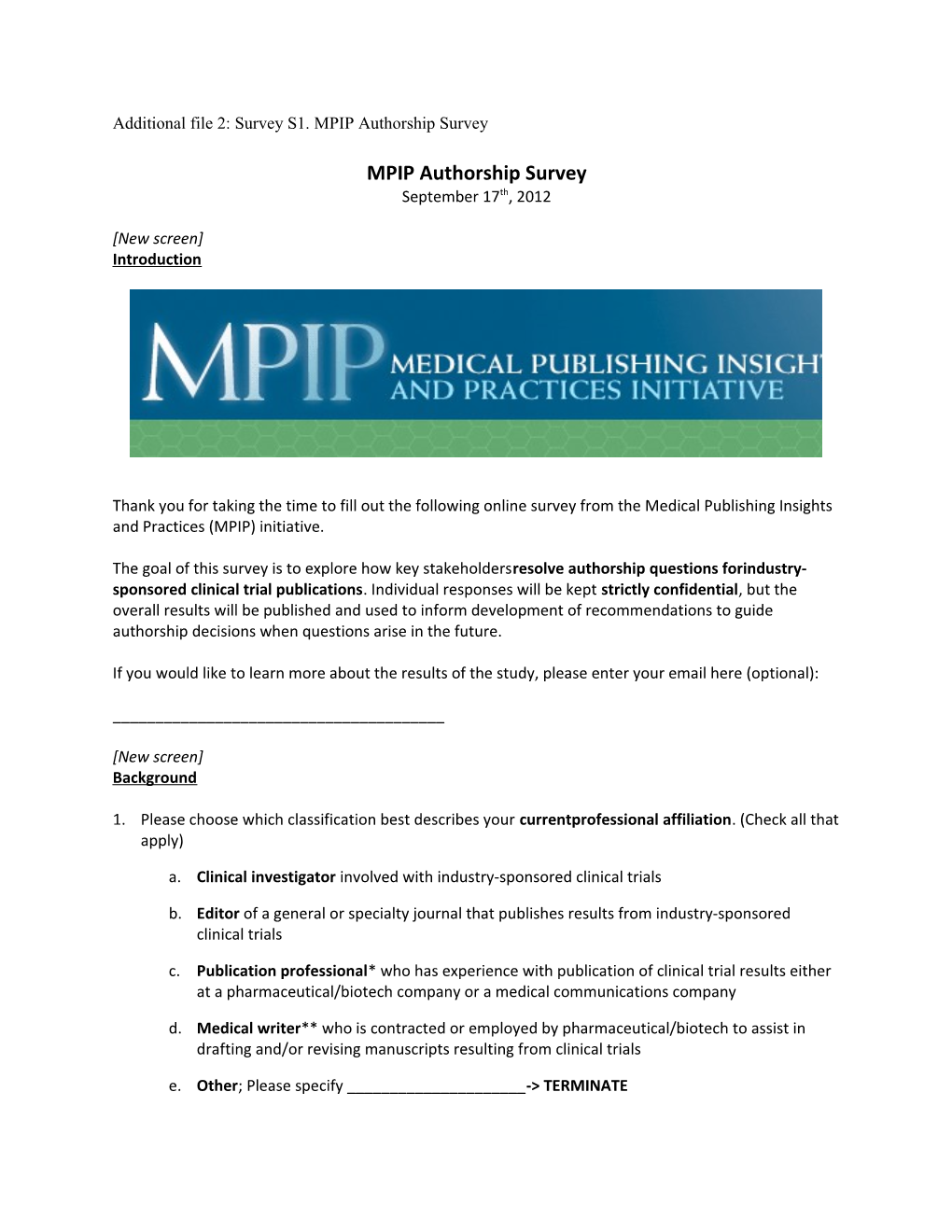 Additional File 2: Survey S1. MPIP Authorship Survey