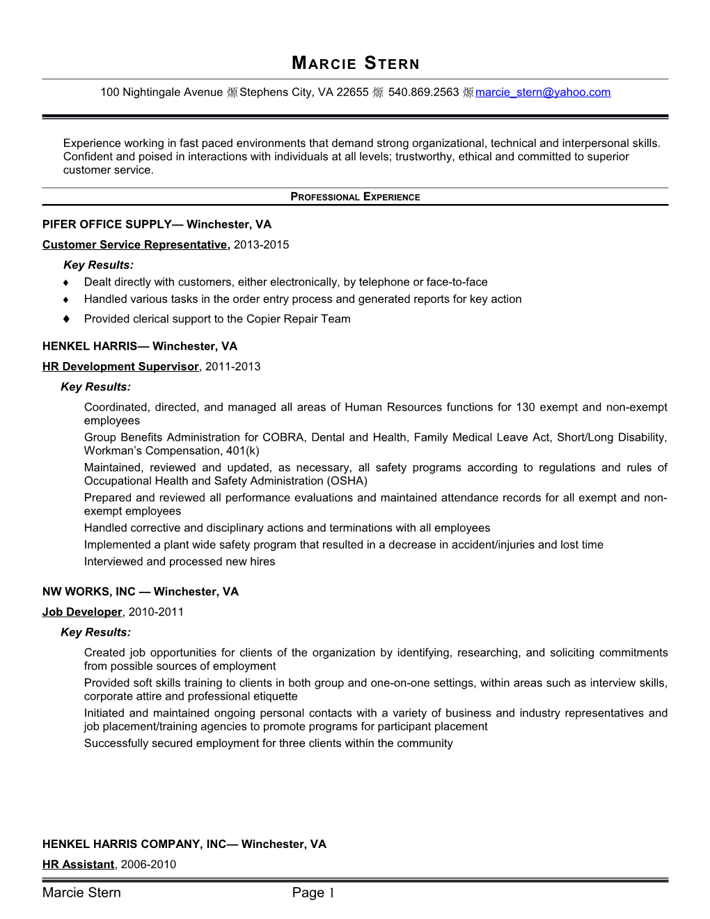 HR Generalist Resume