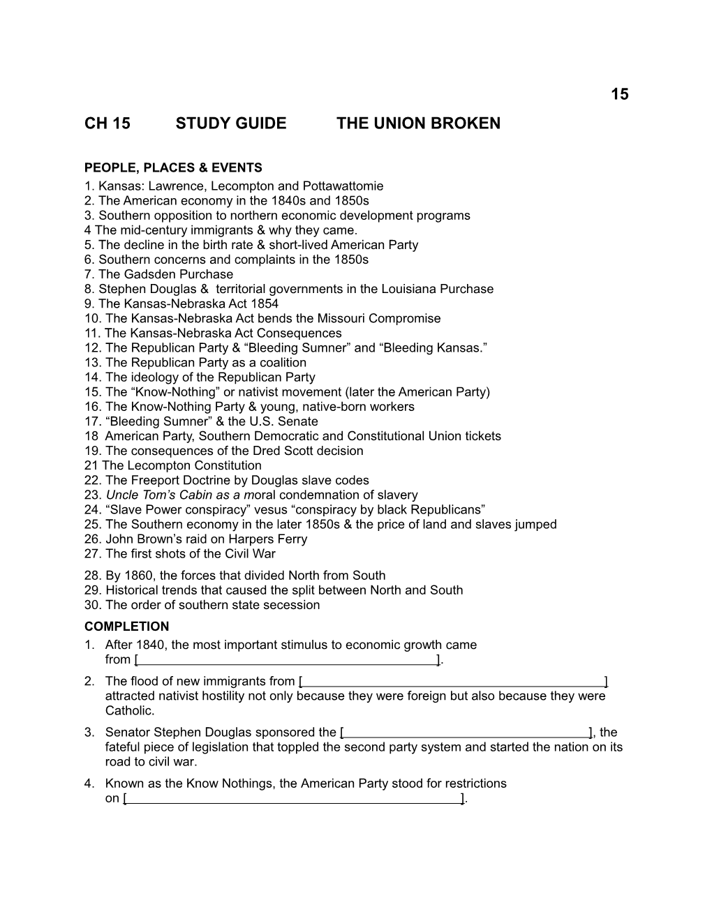 Ch 15 Study Guide the Union Broken